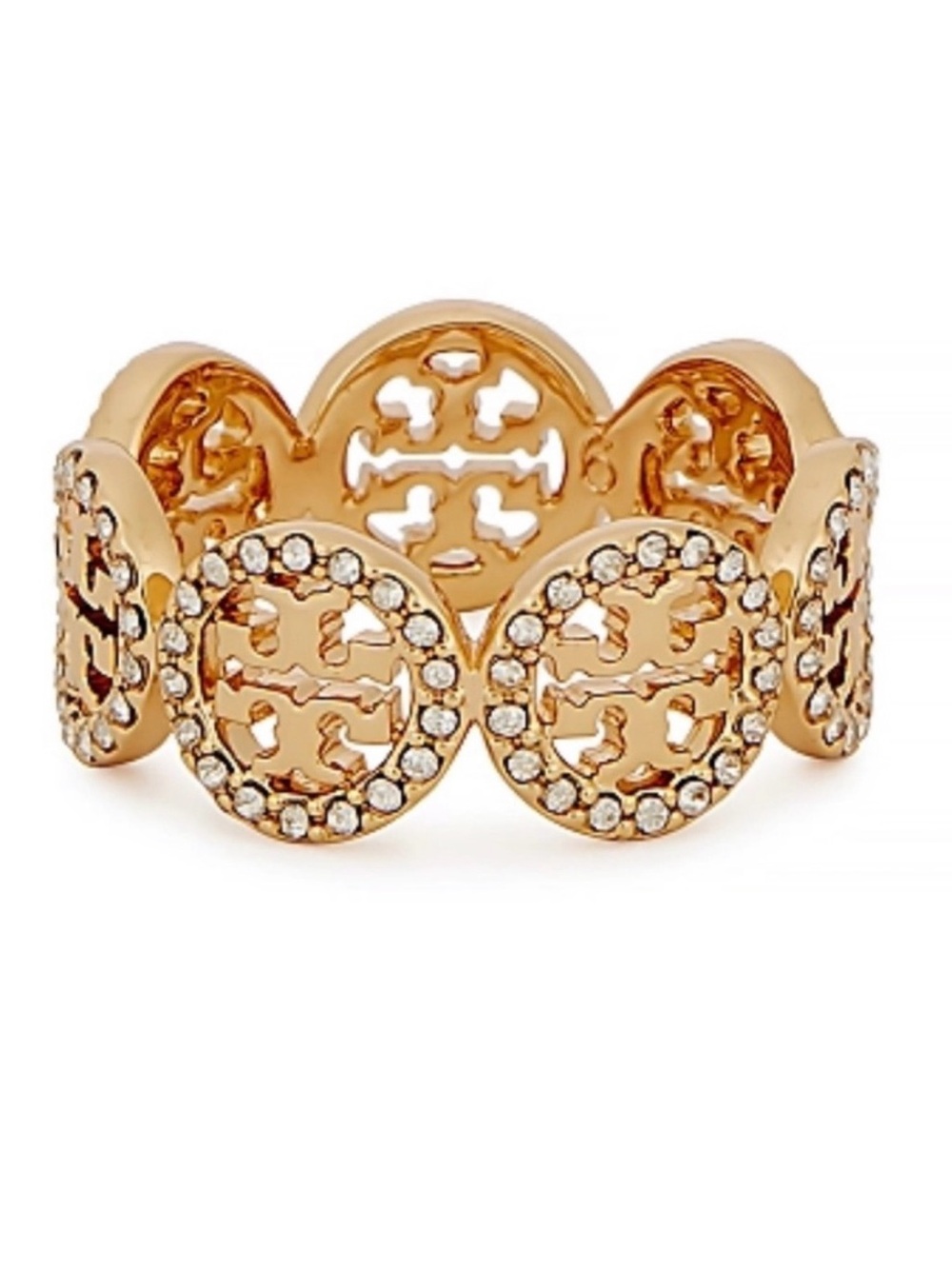 TORY BURCH • Gold Crystal Miller Logo Ring